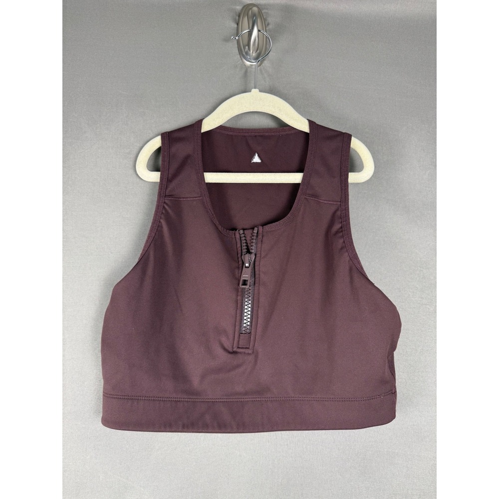 Vitality Half Zip Crop Top Women M Brown Sleeveless Athletic Workout Top